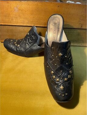 Vintage Jessica Bennett Jcoral 7.5 Black Leather Mules
